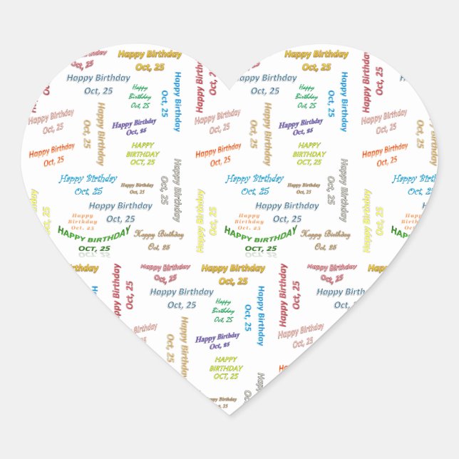 Oktober, 25 Geburtstagsaufkleber Herz-Aufkleber (Vorderseite)