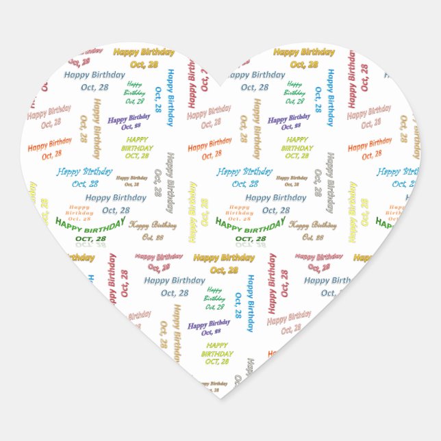 Oktober, 28 Geburtstagsticker Herz-Aufkleber (Vorderseite)