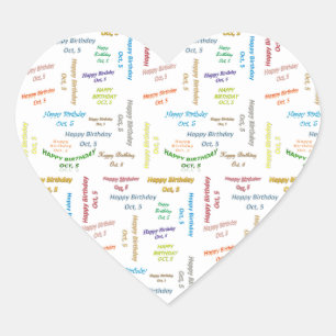 Oktober, 5 Geburtstagsticker Herz-Aufkleber