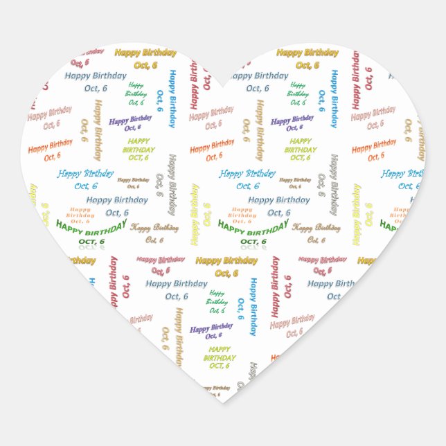 Oktober, 6 Geburtstagsticker Herz-Aufkleber (Vorderseite)