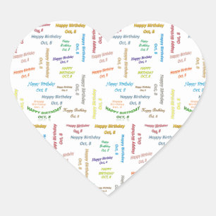 Oktober, 8 Geburtstagsticker Herz-Aufkleber