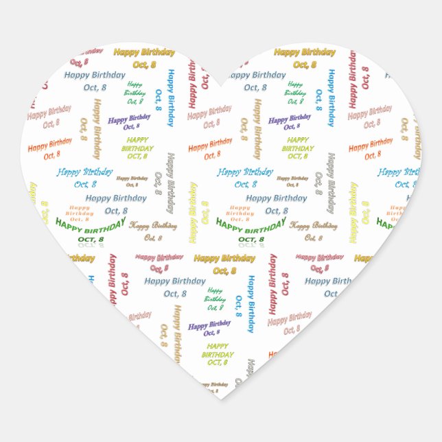 Oktober, 8 Geburtstagsticker Herz-Aufkleber (Vorderseite)