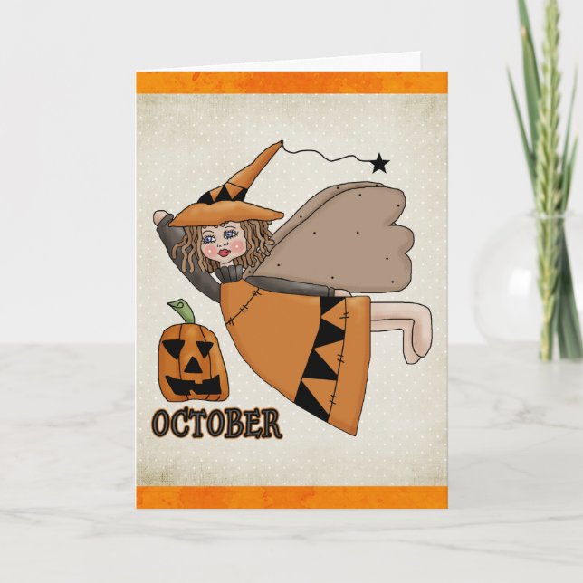Oktober Angel Halloween/Geburtstagskarte Karte (Vorderseite)