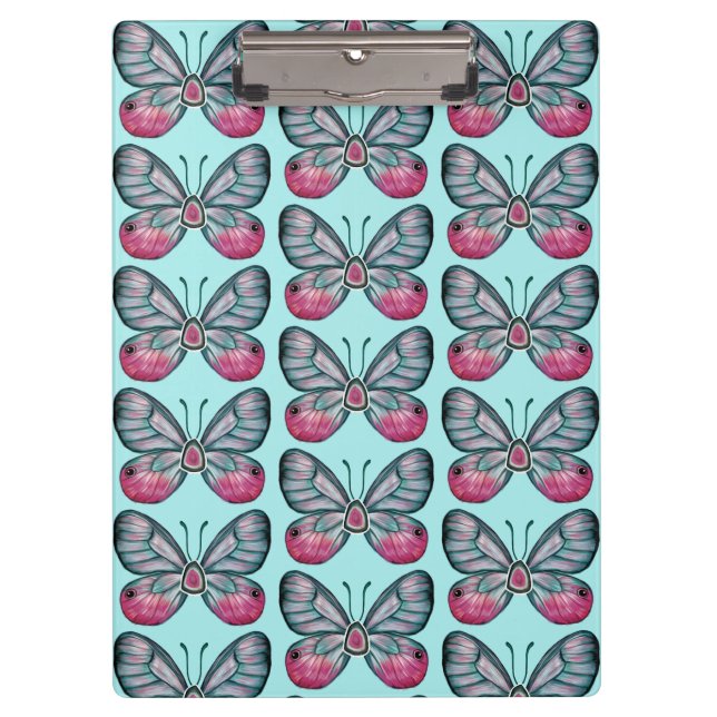 Oktober Aquamarin Glasswing Butterfly Design Klemmbrett (Vorderseite)