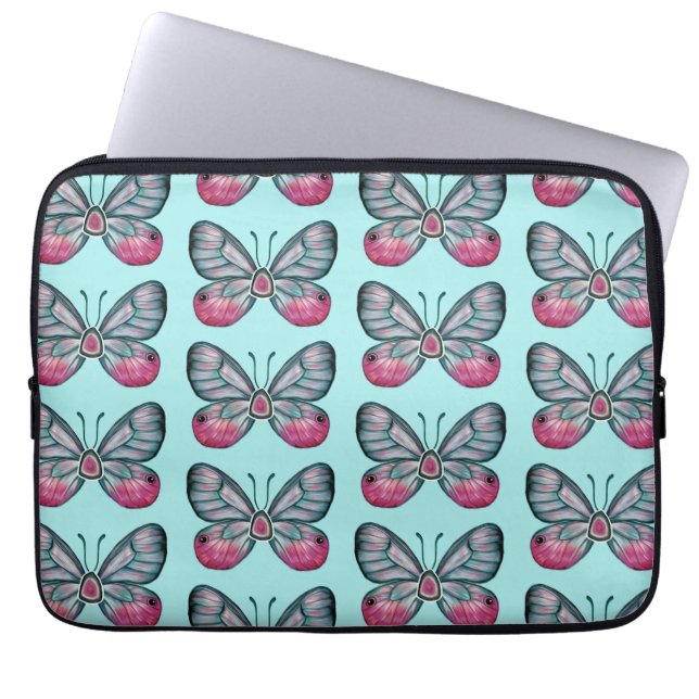 Oktober Aquamarin Glasswing Butterfly Design Laptopschutzhülle (Vorderseite)