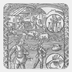 Oktober, Aussaat, Pflügen und Dreschen, Quadratischer Aufkleber