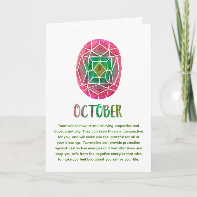 Oktober Birthstone Watercolor Tourmaline Geburtsta Karte (Vorderseite)