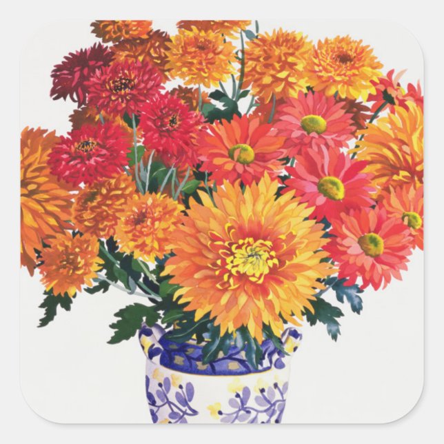 Oktober Chrysanthemen Quadratischer Aufkleber (Vorderseite)