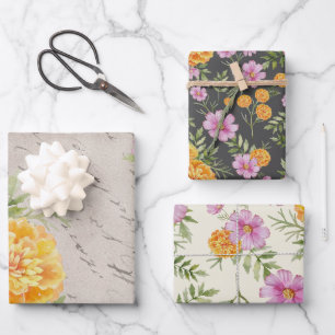 Oktober Geburtmonat Blume Marigold Cosmos Geschenkpapier Set