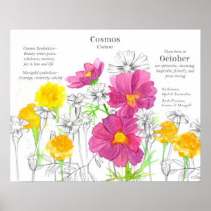 Oktober-Geburtsblume Blumensprache Tagetes Poster