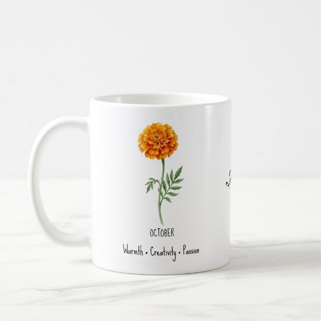 Oktober-Geburtsblumen-Tasse – Tagetes Kaffeetasse (Links)