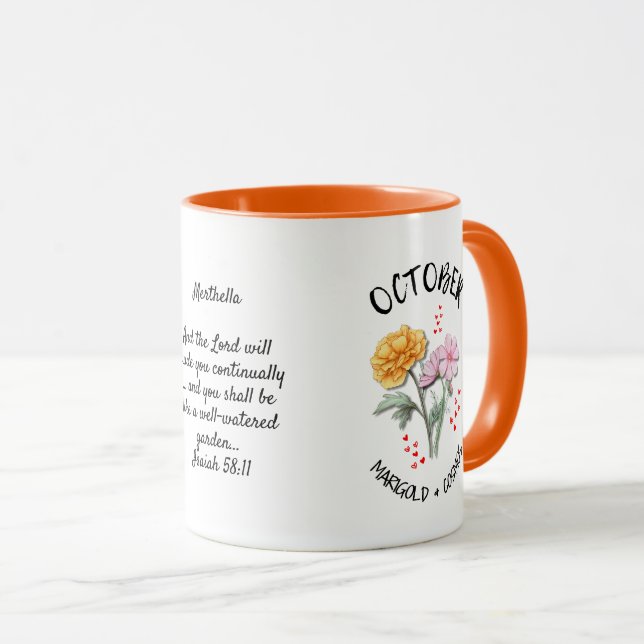 OKTOBER Geburtsmonat Blume Personalisiert Marigold Tasse (VorderseiteRechts)