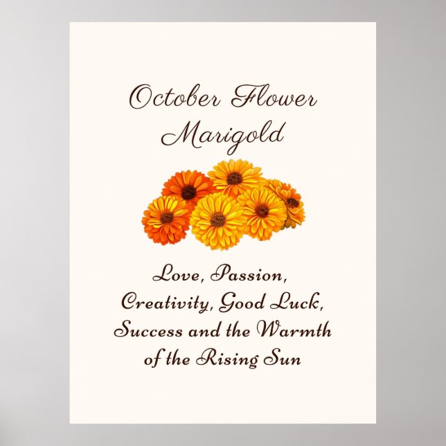 Oktober Geburtstag Blume Marigold Elegante Poster (Vorne)