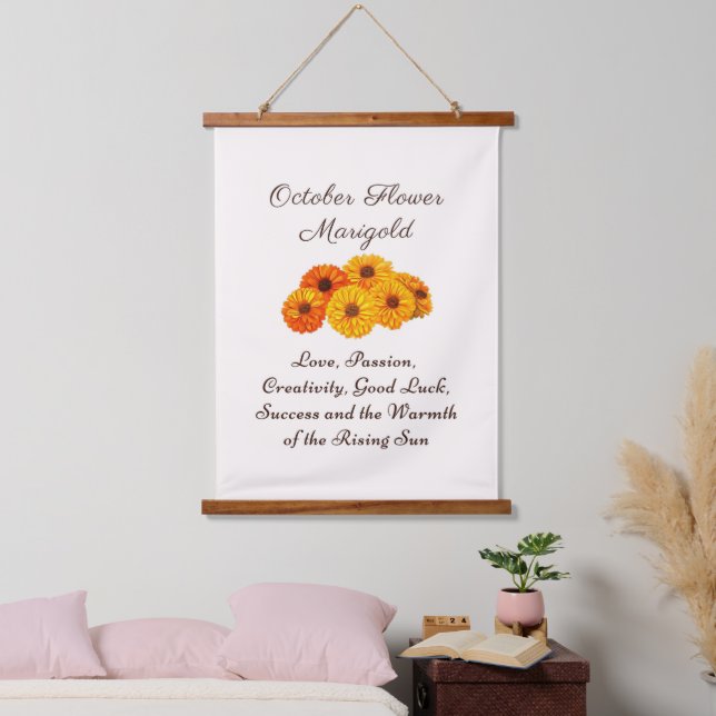 Oktober Geburtstag Blume Marigold Elegante Wandteppich Mit Holzrahmen (Schlafzimmer)