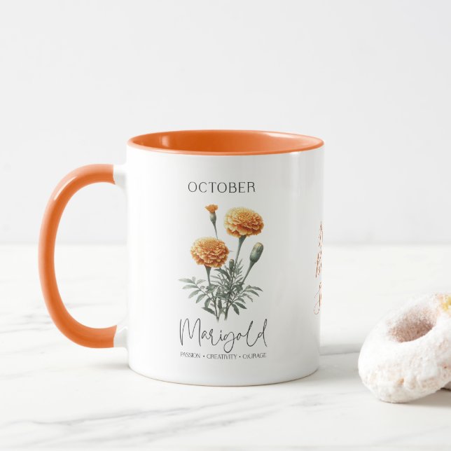 Oktober Geburtstag Blume Marigold Geburtstagsgesch Tasse (Mit Donut)