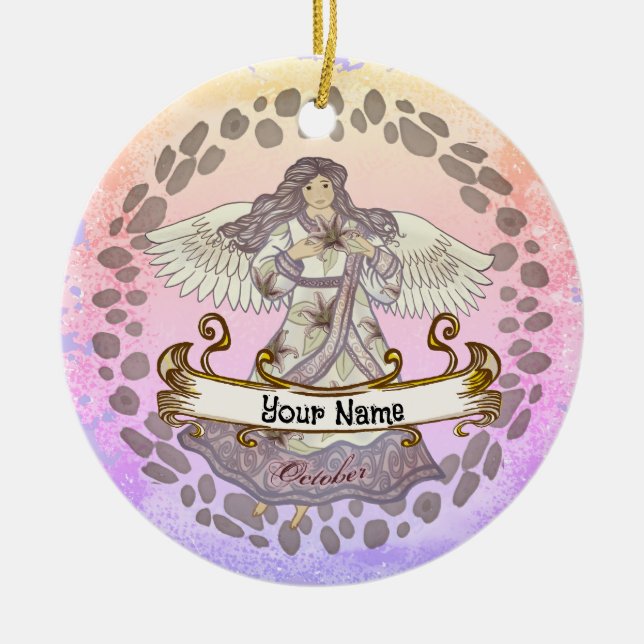 Oktober Geburtstag Engel Geburtstag Zollschmuck Keramik Ornament (Vorne)