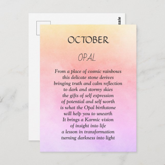Oktober Geburtstag Opal Postkarte (Vorne/Hinten)