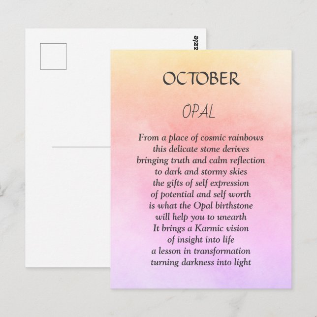 Oktober Geburtstags-Birthstone Opal  Postkarte (Vorne/Hinten)