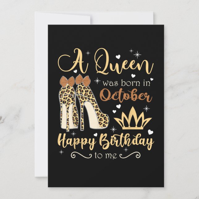 Oktober Girl Birthday Leopard High Heels Königin Save The Date (Vorderseite)