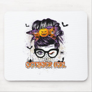Oktober Girl Messy Hair Bun Geburtstag Halloween P Mousepad