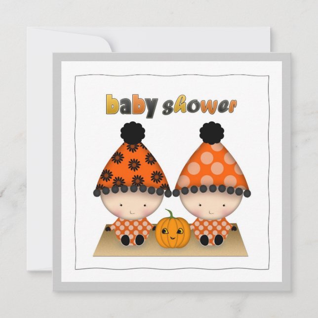Oktober Halloween Herbst Twins Kinderdusche Einladung (Vorderseite)