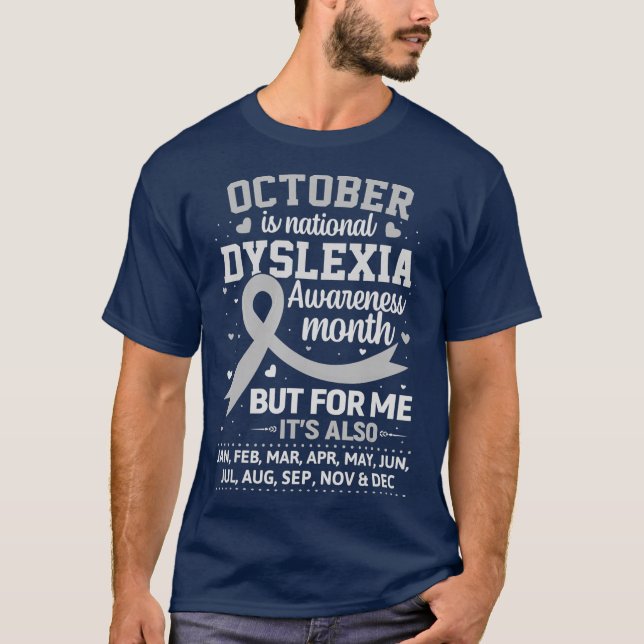 Oktober ist Dyslexie Sensibilisierungsmonat Silber T-Shirt (Vorderseite)