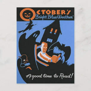 Oktober-Lesebibliotheks-Halloween-Plakat Postkarte