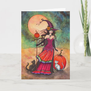 Oktober Mond Halloween Hexe und Katzen Illustratio Karte