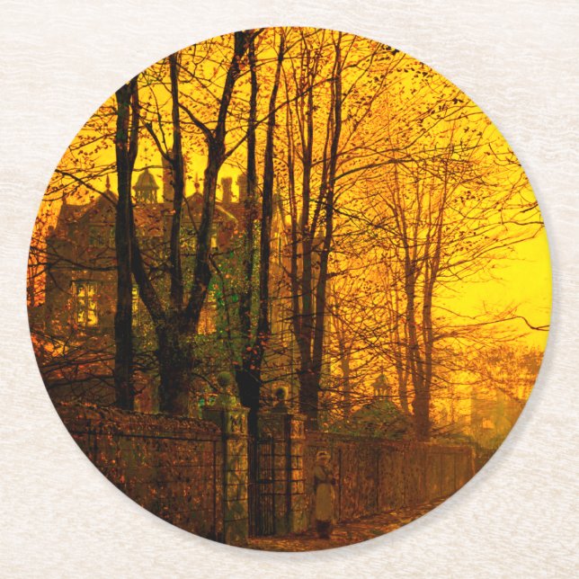 Oktober Nachglow John Atkinson Grimshaw Runder Pappuntersetzer (Vorderseite)