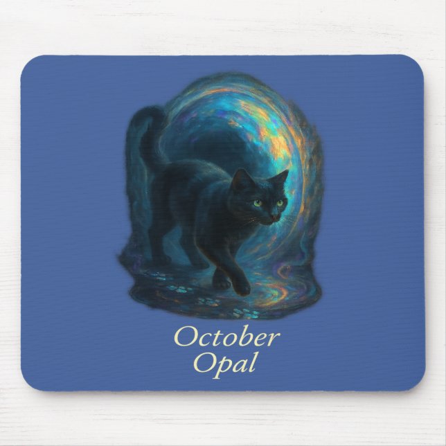 Oktober Opal - Black Cat & Iridescent Portal Mousepad (Vorne)