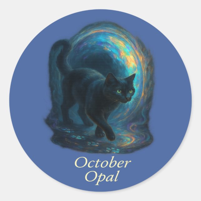 Oktober Opal - Black Cat & Iridescent Portal Runder Aufkleber (Vorderseite)