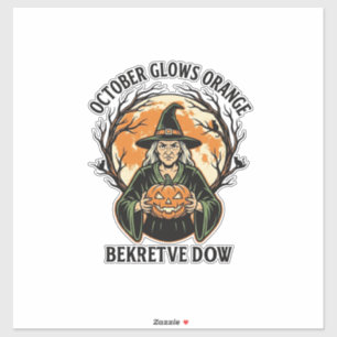 Oktober Orange Shirt Vintage Hexe Kürbis Bewusstse Aufkleber