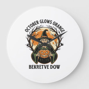 Oktober Orange Shirt Vintage Hexe Kürbis Bewusstse Große Wanduhr
