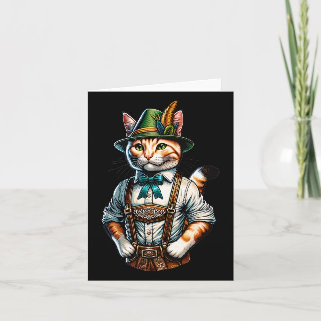 Oktober Party Cat Funny German Bayarian Lederhosen Karte (Vorderseite)