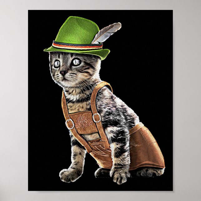 Oktober Party Katze Bayerischer Lederhosen Kostüm  Poster (Vorne)