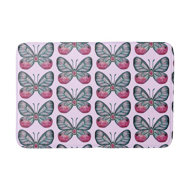 Oktober Pink Glasswing Butterfly Design Badematte (Vorderseite)
