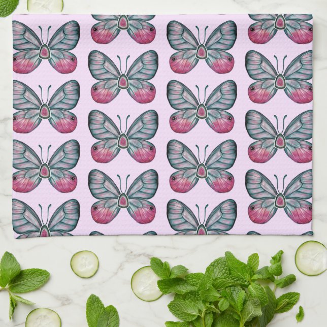 Oktober Pink Glasswing Butterfly Design Geschirrtuch (Gefaltet)