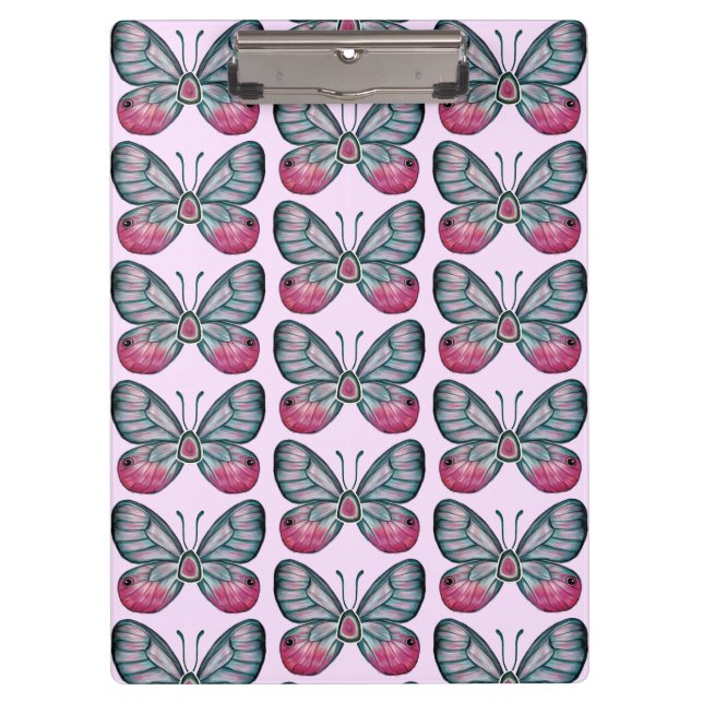 Oktober Pink Glasswing Butterfly Design Klemmbrett (Vorderseite)