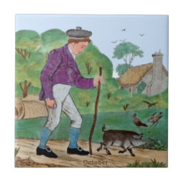 Oktober Polychrome Wedgwood Boy Pig Antique Repro Fliese