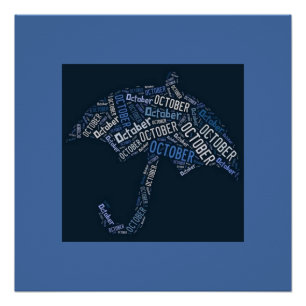 Oktober-Regen-Regenschirm-Typografie-Blau Poster