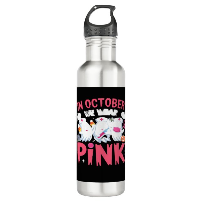 Oktober tragen wir das Bewusstsein für rosa Brustk Edelstahlflasche (Vorderseite)