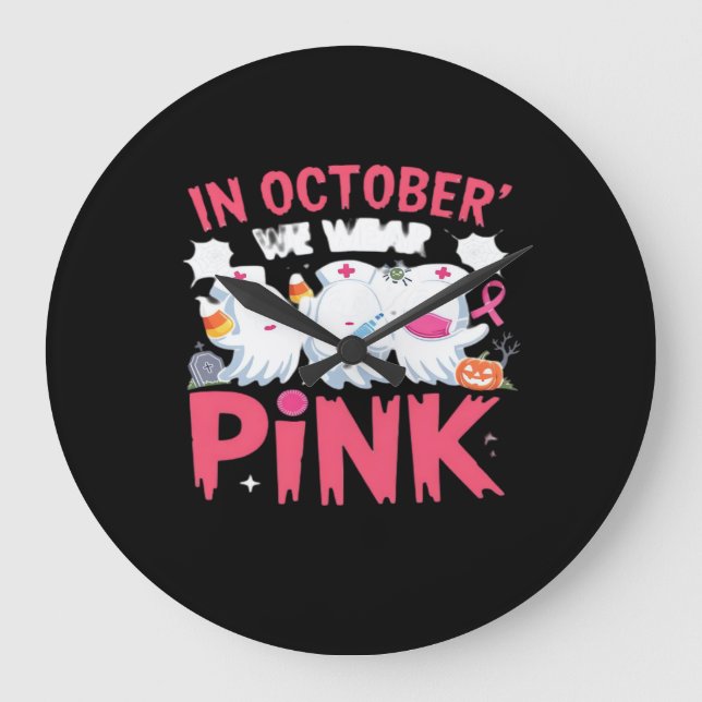 Oktober tragen wir das Bewusstsein für rosa Brustk Große Wanduhr (Vorderseite)
