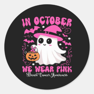 Oktober tragen wir Pink Ghost Hexe Brustkrebs Awa Runder Aufkleber
