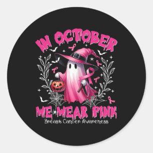Oktober tragen wir Pink Ghost Hexe Brustkrebs Awa Runder Aufkleber
