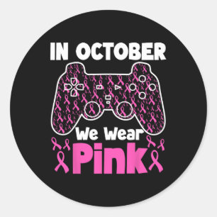 Oktober tragen wir rosa Brustkrebs Gaming Kids Boy Runder Aufkleber