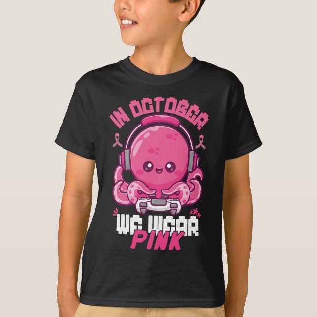 Oktober tragen wir rosa Brustkrebs Gaming Kids Boy T-Shirt (Vorderseite)