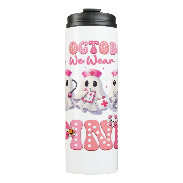 Oktober Wear rosa Boo Nurse Halloween Kostüme Wom Thermosbecher (Vorderseite)