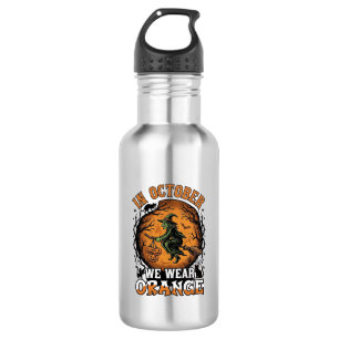 Oktober Wir Tragen Orange Fliegende Hexe Kürbisse  Edelstahlflasche