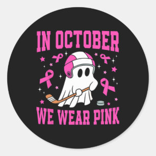 Oktober Wir tragen Pink Ghost Hockey Brustkrebs Runder Aufkleber