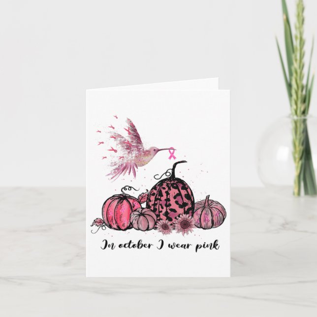 Oktober Wir tragen Pink Hummingbird Breast Cancer  Karte (Vorderseite)